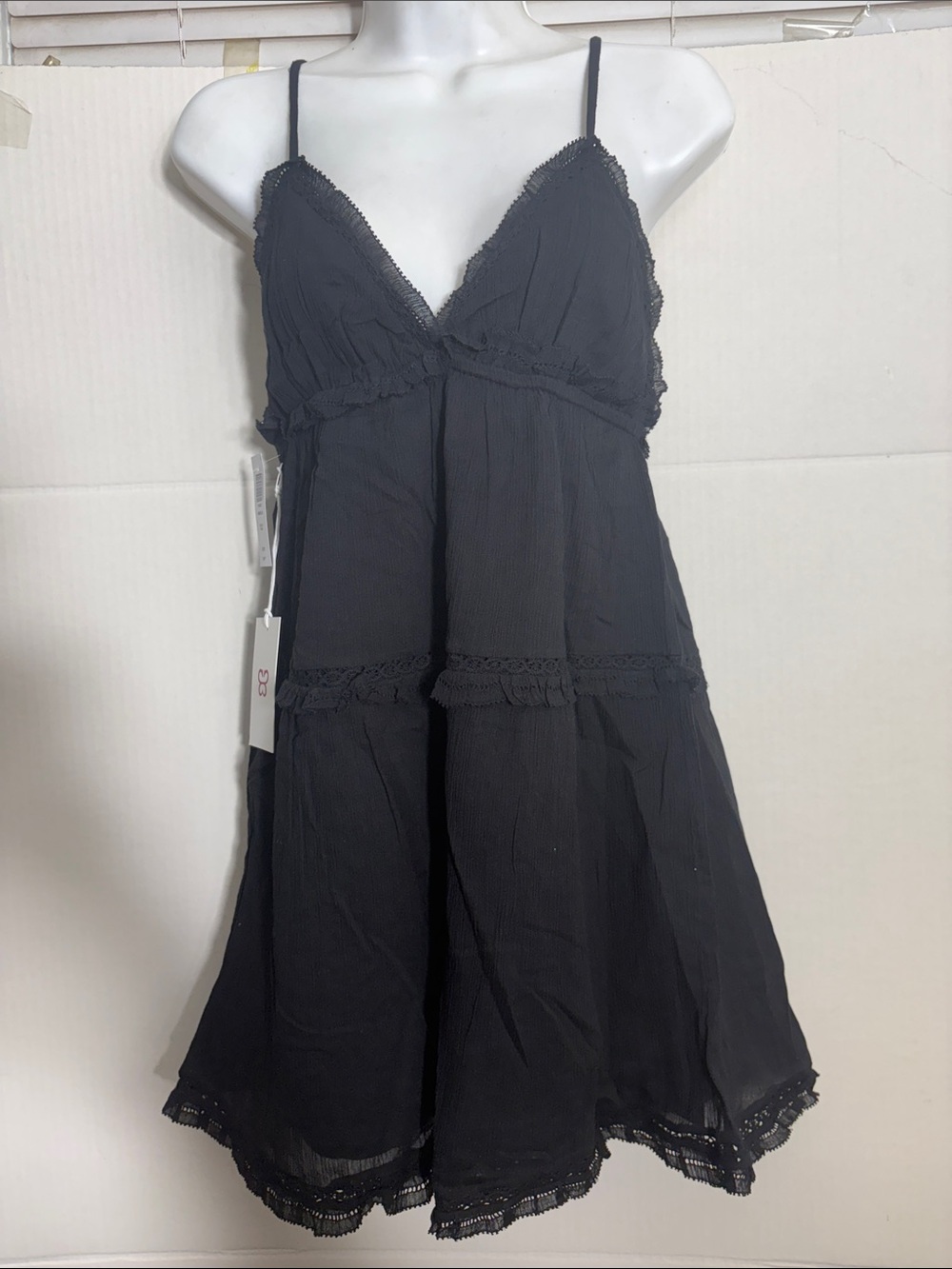 Aritzia Sunday Best Black Lace-Trim Slip Chemise Angela Dress 8403